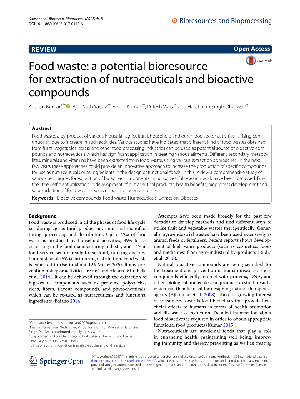 Food Waste: a Potential Bioresource for Extraction of Nutraceuticals And