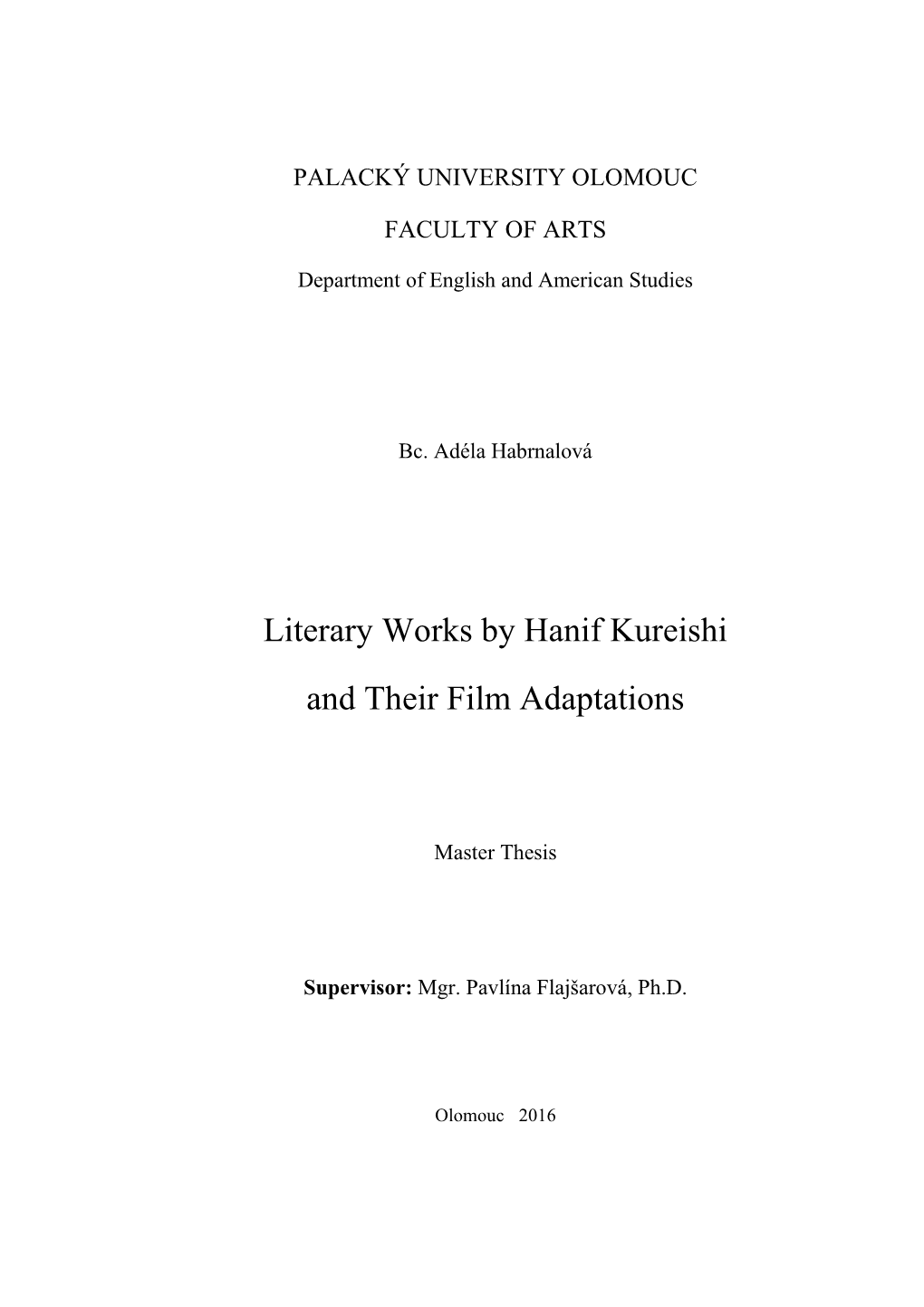 Literary Works by Hanif Kureishi and Their Film Adaptations