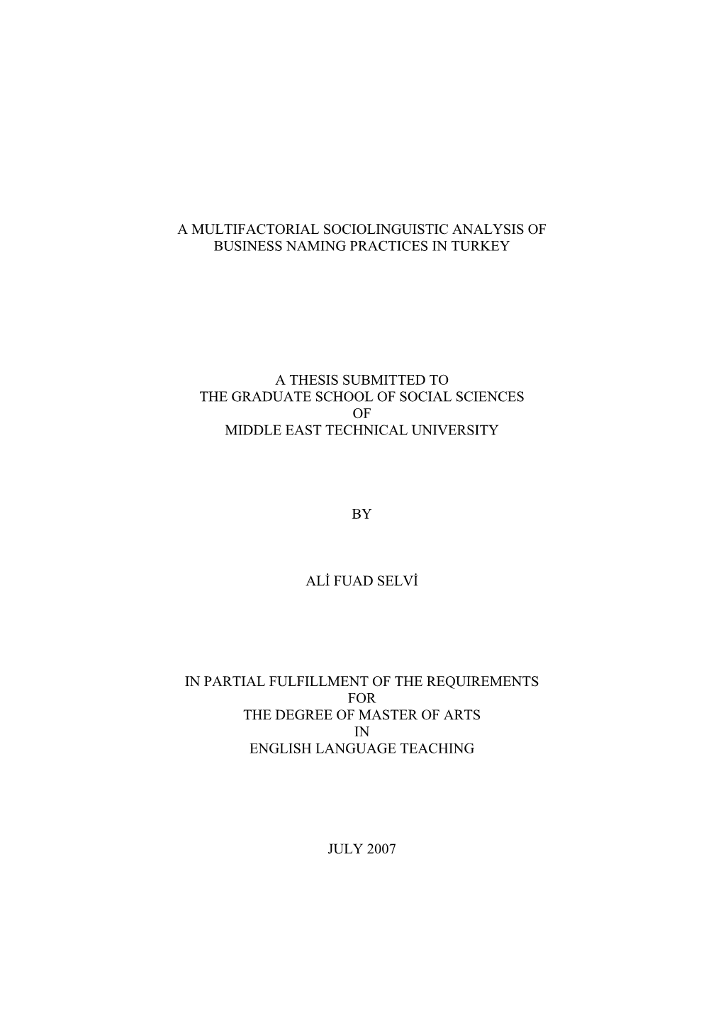 A Multifactorial Sociolinguistic Analysis of Business Naming Practices in Turkey