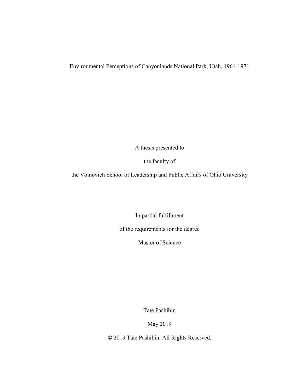 Environmental Perceptions of Canyonlands National Park, Utah, 1961-1971