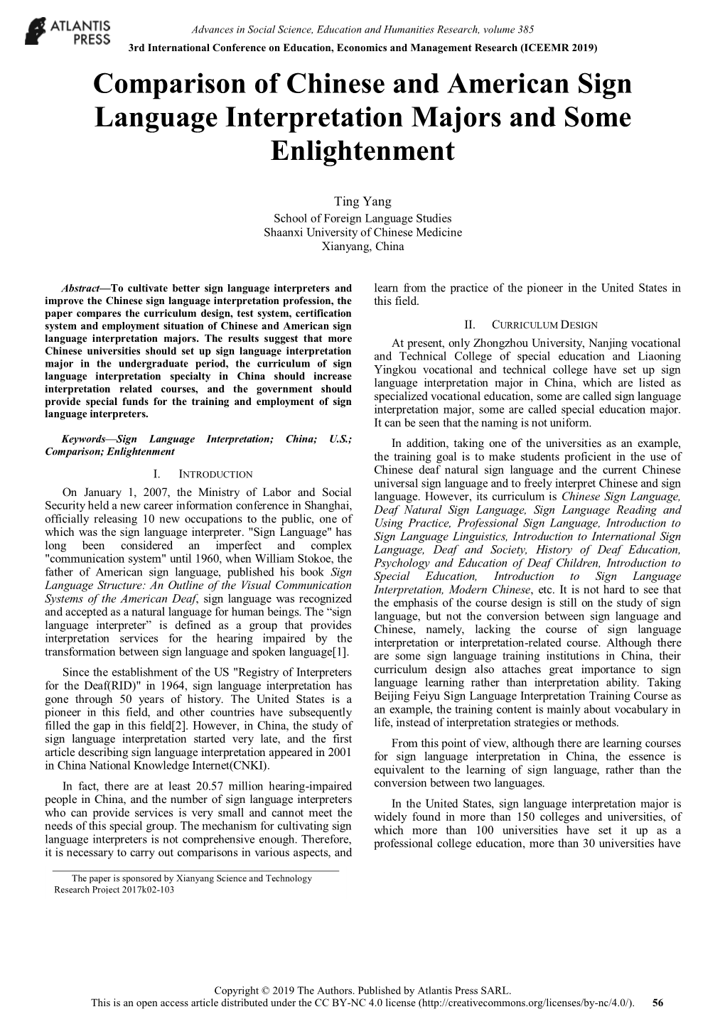 Comparison of Chinese and American Sign Language Interpretation Majors and Some Enlightenment