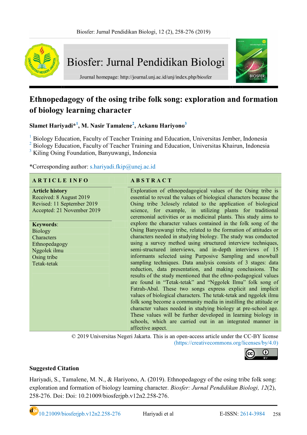 Biosfer: Jurnal Pendidikan Biologi, 12 (2), 258-276 (2019)