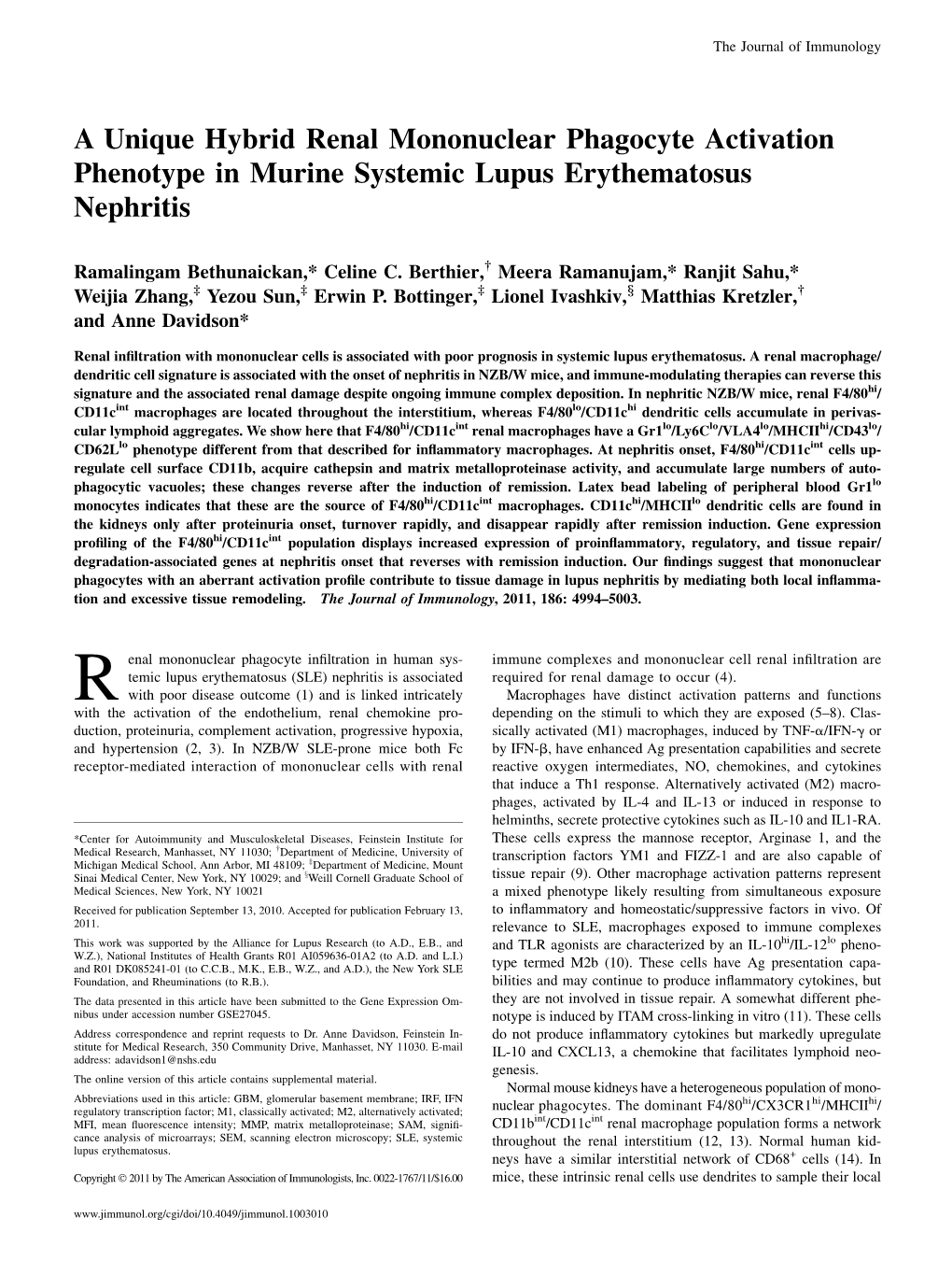 Systemic Lupus Erythematosus Nephritis Phagocyte Activation
