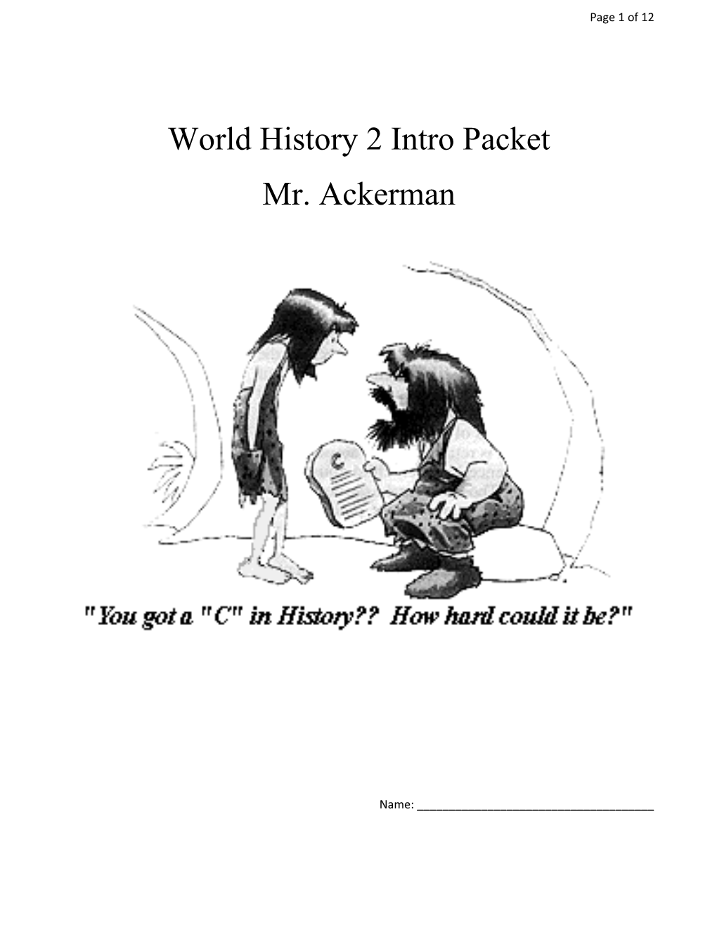 World History 2 Intro Packet