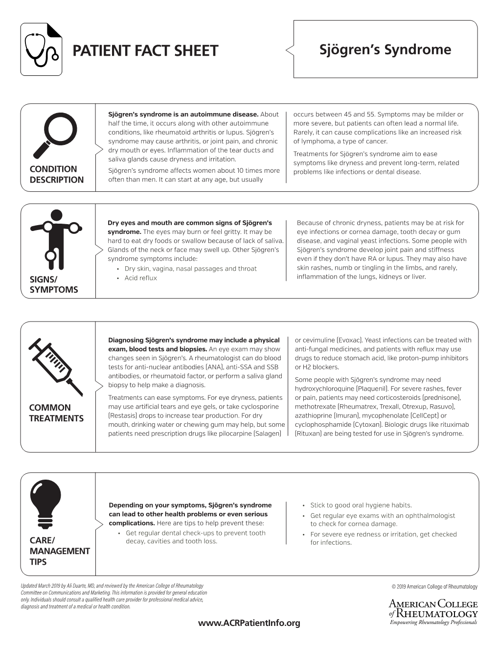 PATIENT FACT SHEET Sjögren’S Syndrome