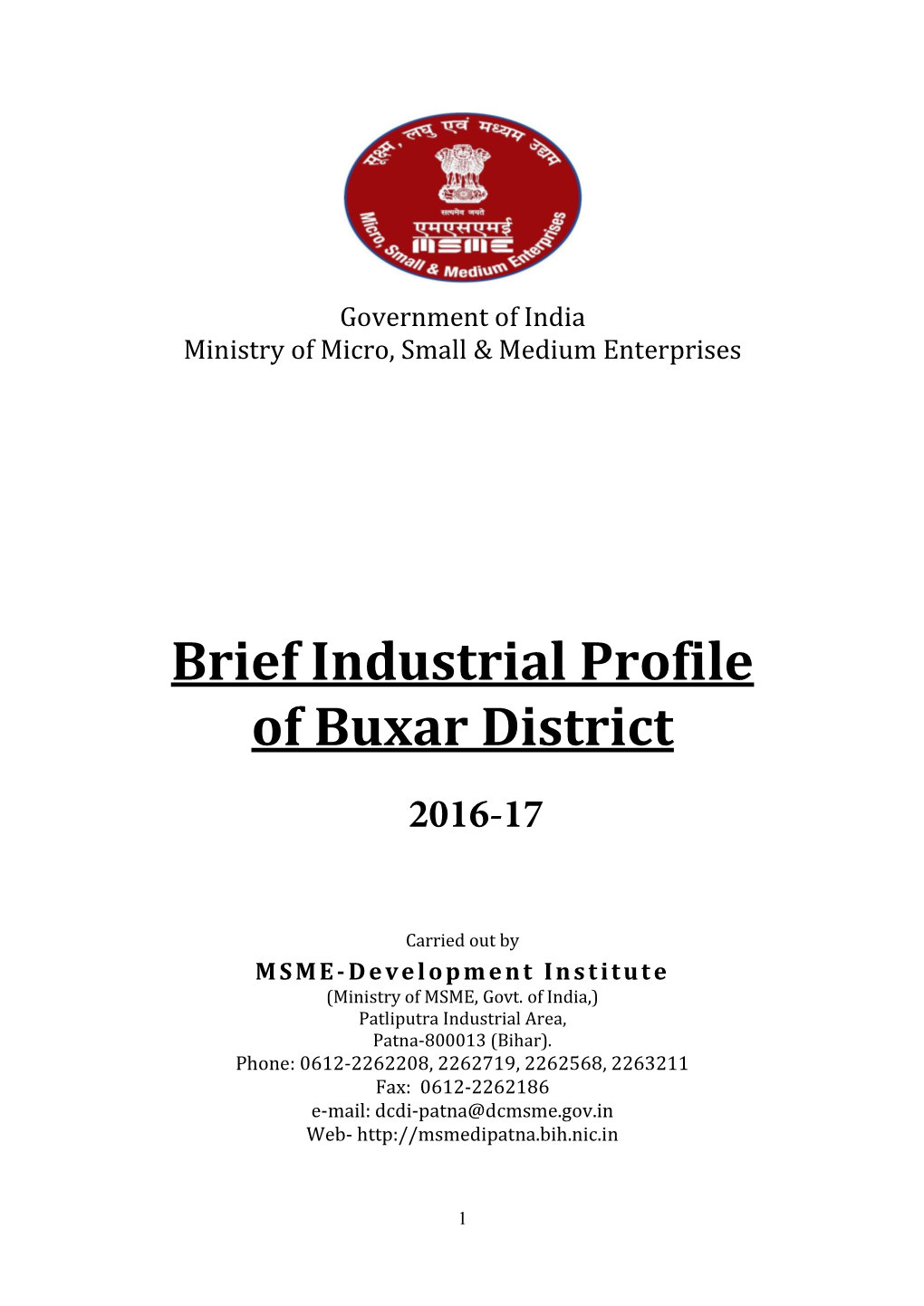 Brief Industrial Profile of Buxar District