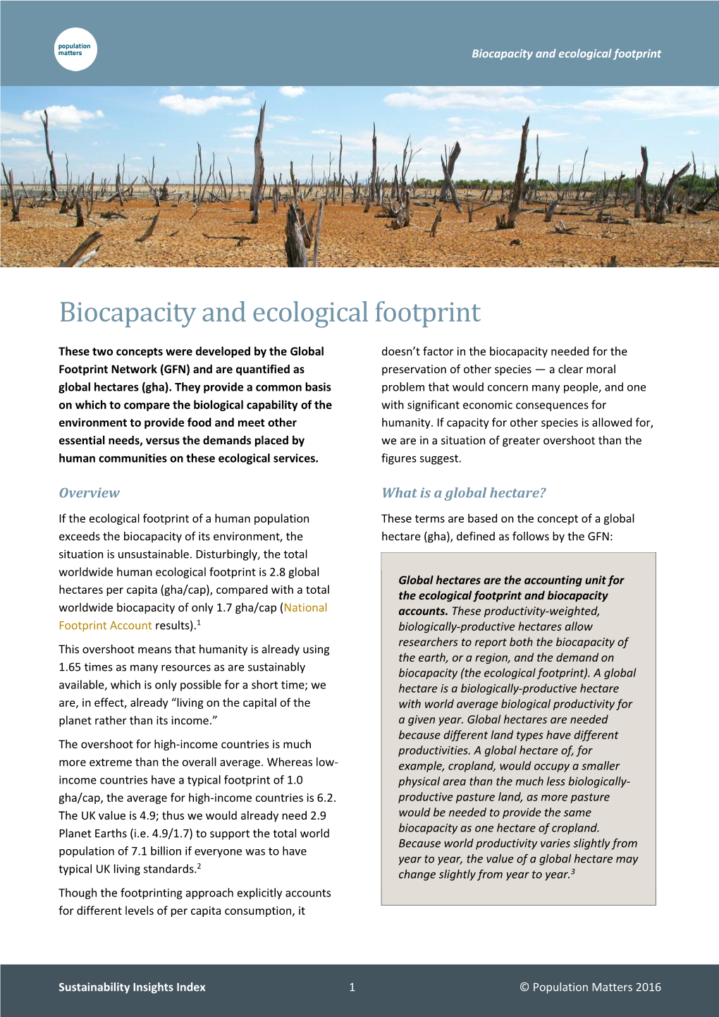 Biocapacity and Ecological Footprint