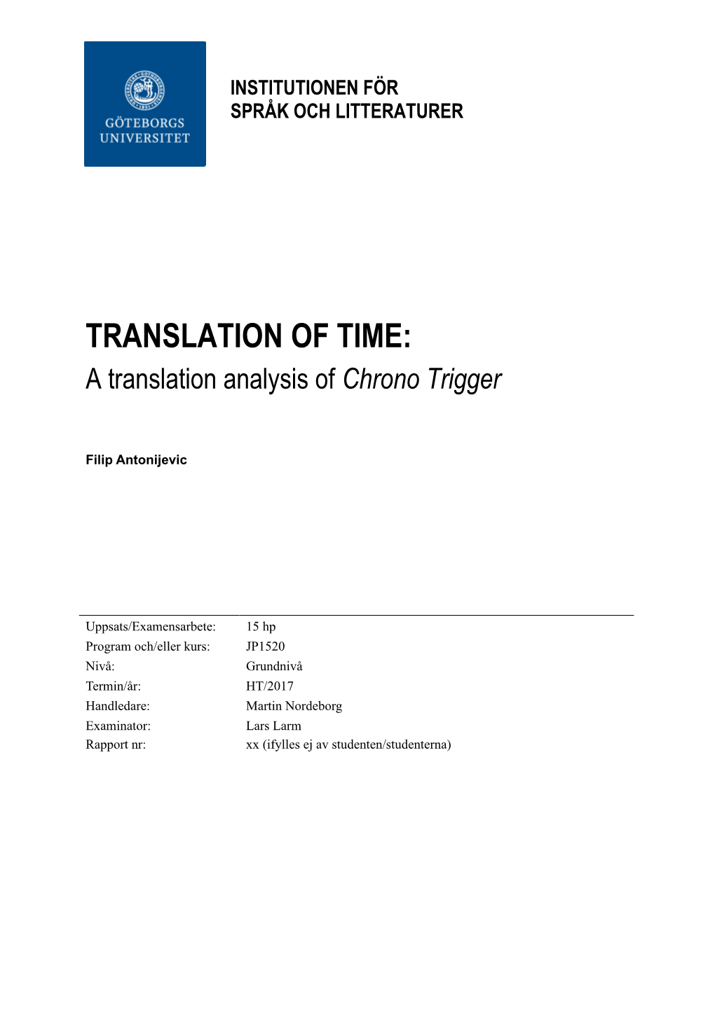 TRANSLATION of TIME: a Translation Analysis of Chrono Trigger
