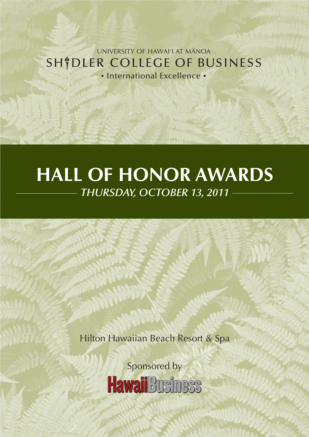 HALL of HONOR AWARDS Thursday, October 13, 2011