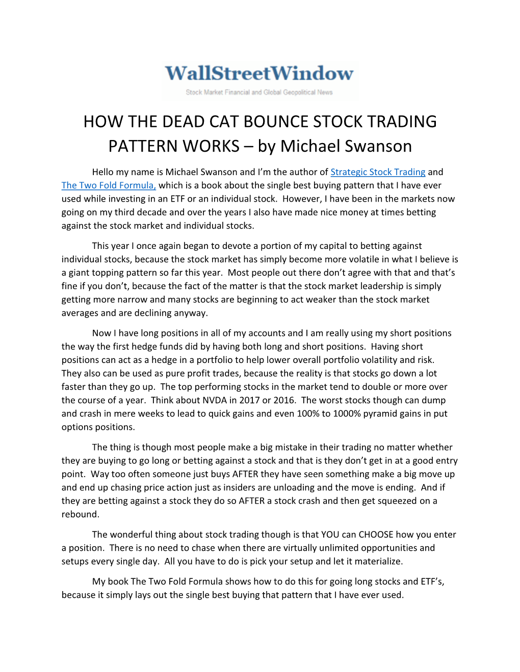 HOW the DEAD CAT BOUNCE STOCK TRADING PATTERN WORKS – by Michael Swanson