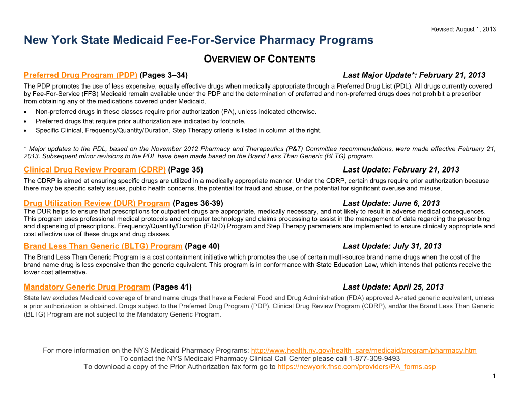 New York State Medicaid Fee-For-Service Pharmacy Programs