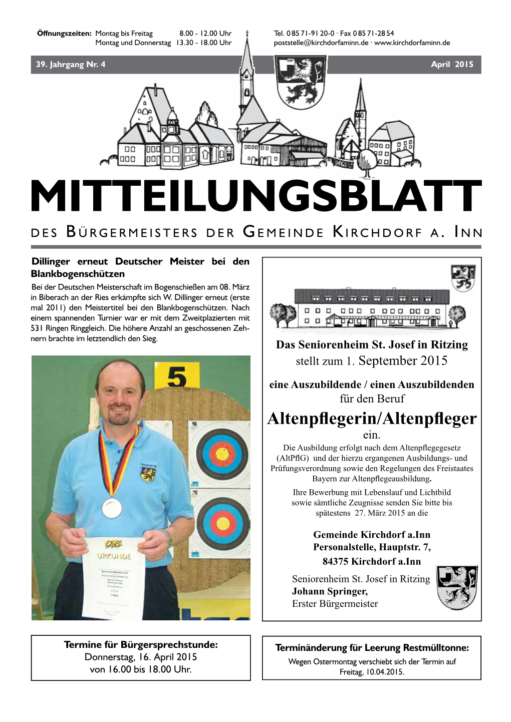 Mitteilungsblatt D E S B Ürgermeisters D E R G E M E I N D E K I R C H D O R F A