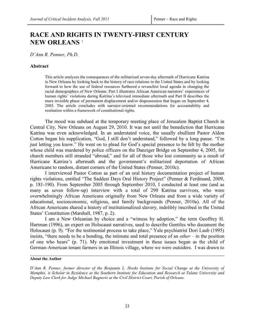 Race and Rights in Twenty-First Century New Orleans 1