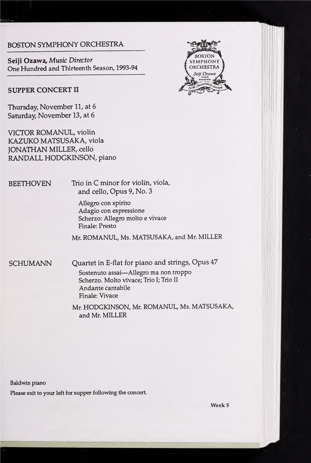 Boston Symphony Orchestra Concert Programs, Season 113, 1993-1994, Subscription, Volume 01