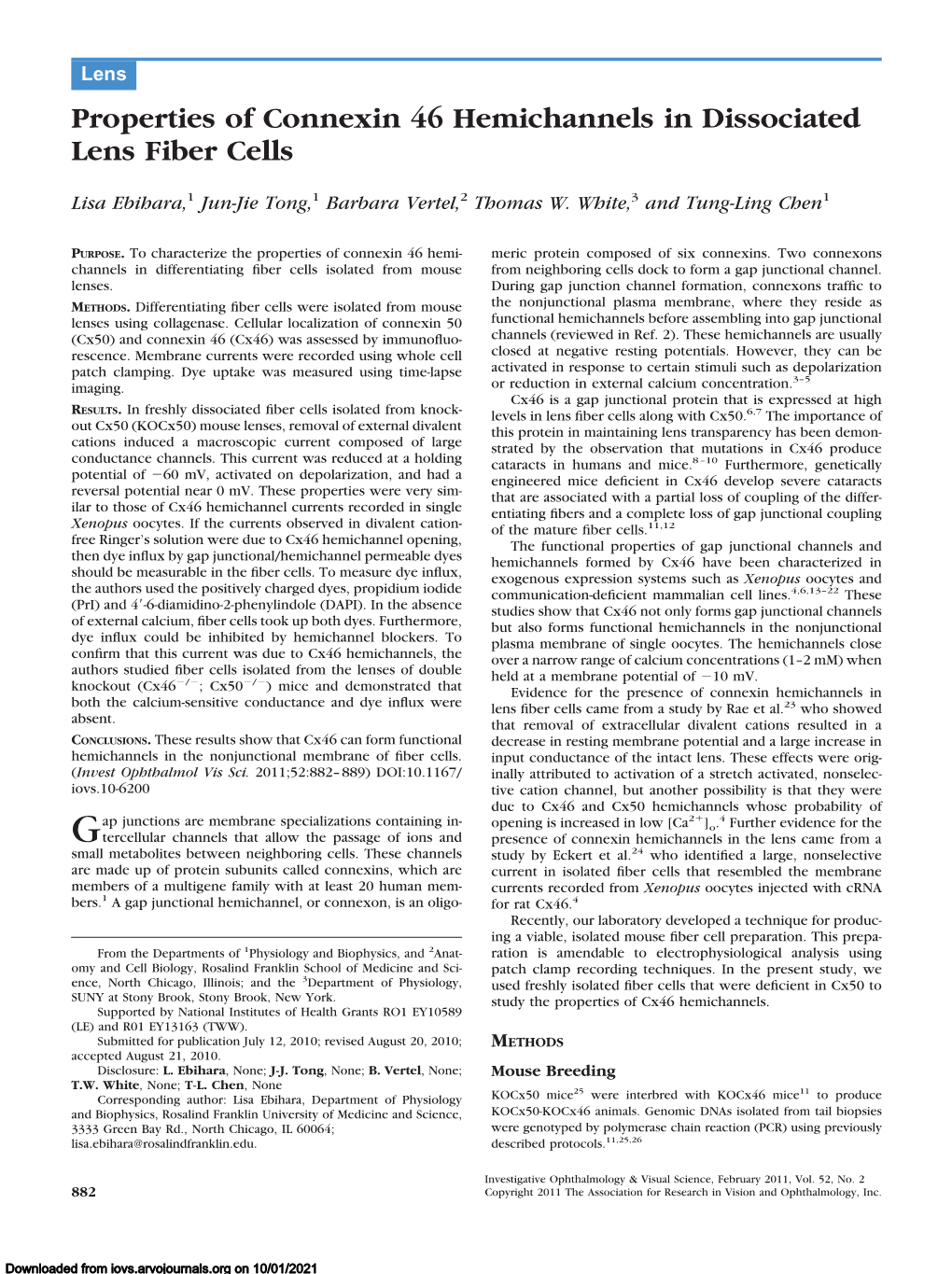 Properties of Connexin 46 Hemichannels in Dissociated Lens Fiber Cells