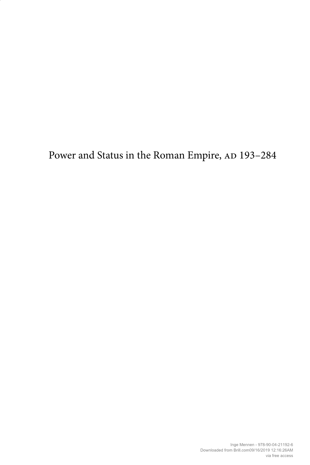 Power and Status in the Roman Empire, Ad 193–284