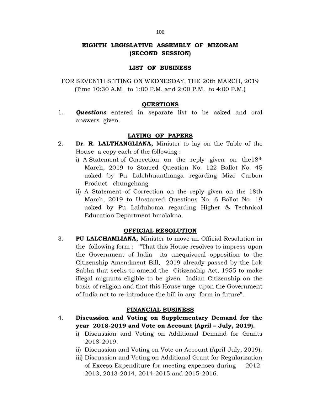 Eighth Legislative Assembly of Mizoram (Second Session)