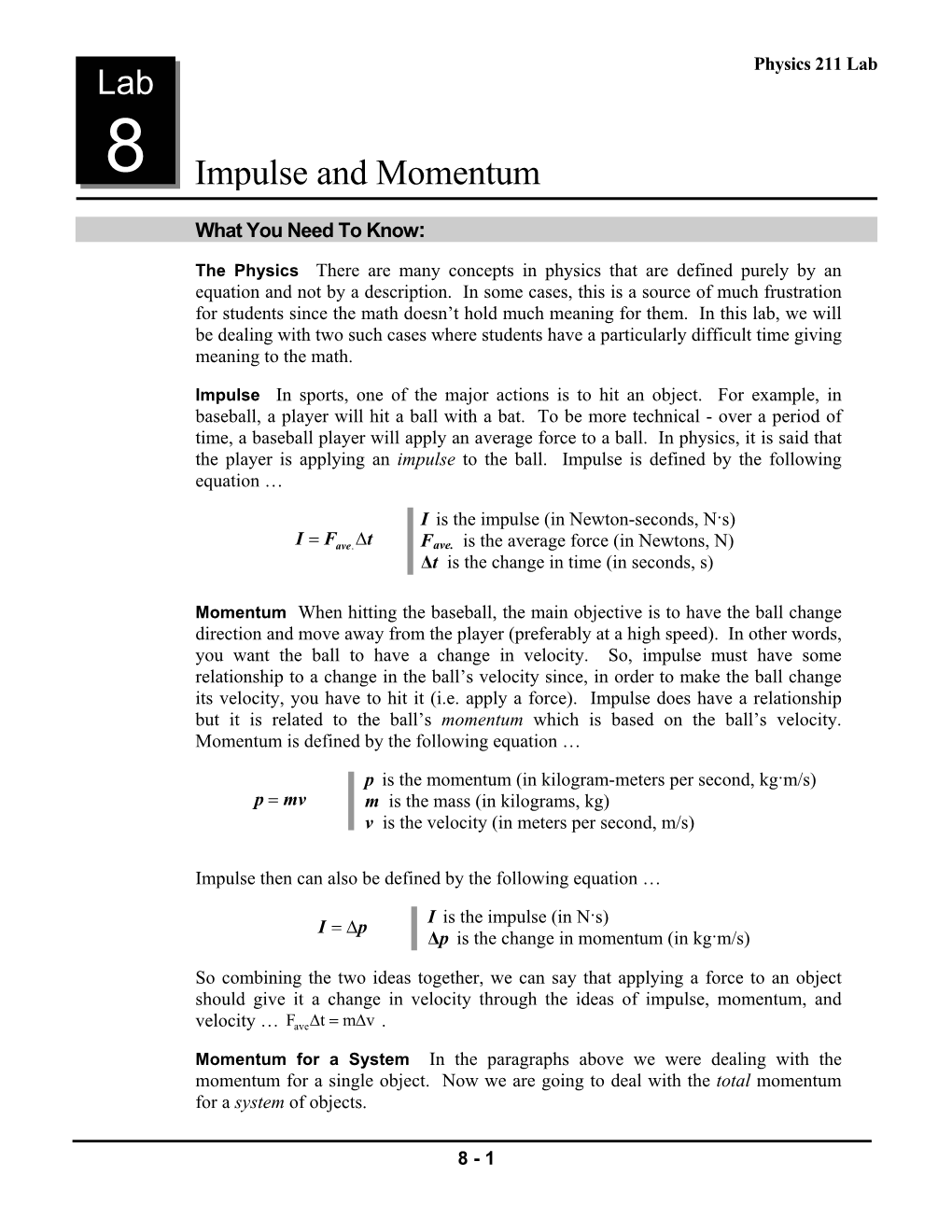 8 Impulse and Momentum