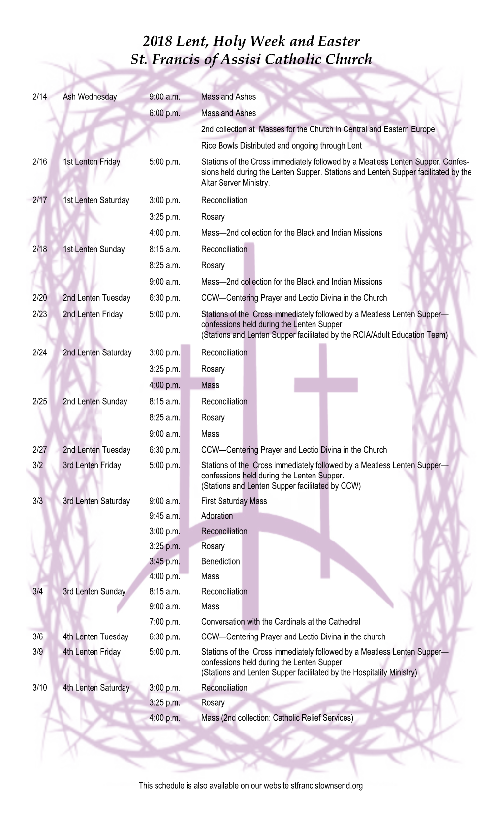 2018 Lent, Holy Week and Easter St. Francis of Assisi Catholic Church