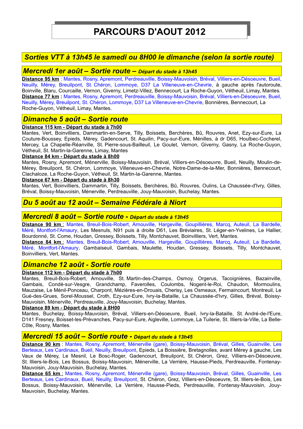 Parcours D'aout 2012