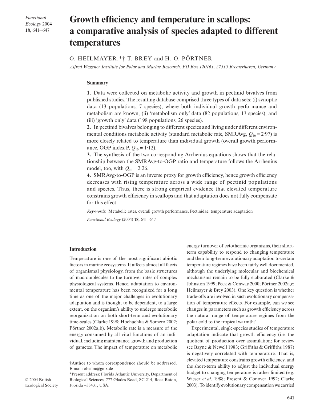 Growth Efficiency and Temperature in Scallops