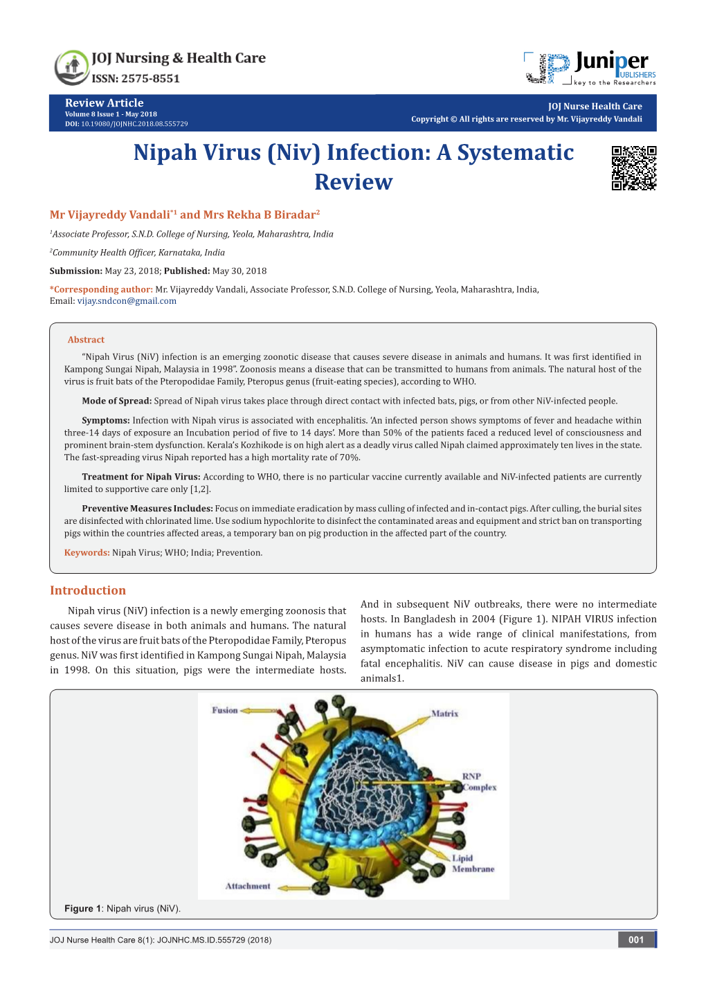 Nipah Virus (Niv) Infection: a Systematic Review