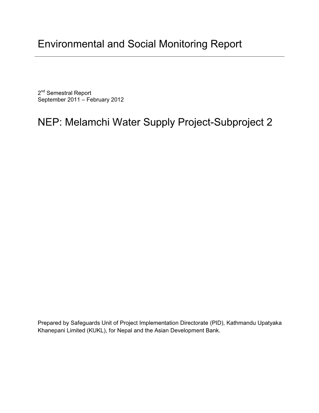 EMR: Nepal: Melamchi Water Supply Project