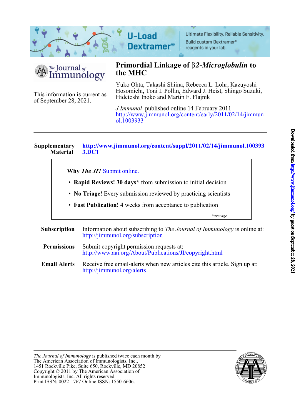 The MHC to 2-Microglobulin Β Primordial Linkage Of