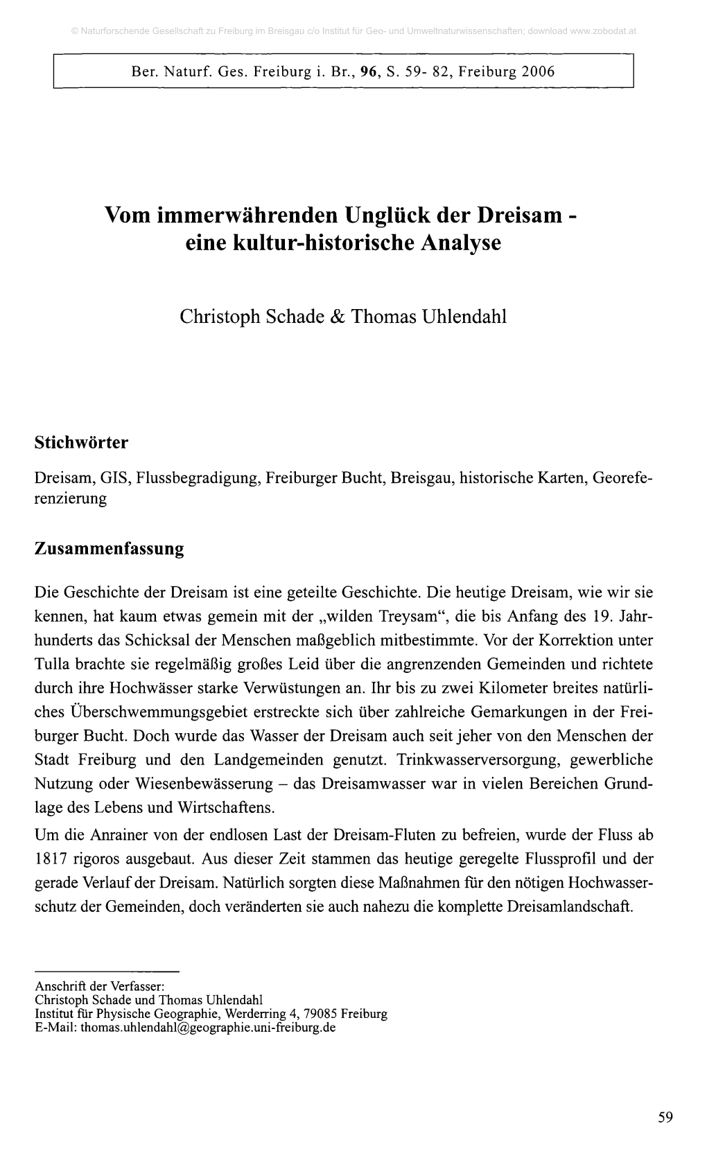 Vom Immerwährenden Unglück Der Dreisam - Eine Kultur-Historische Analyse