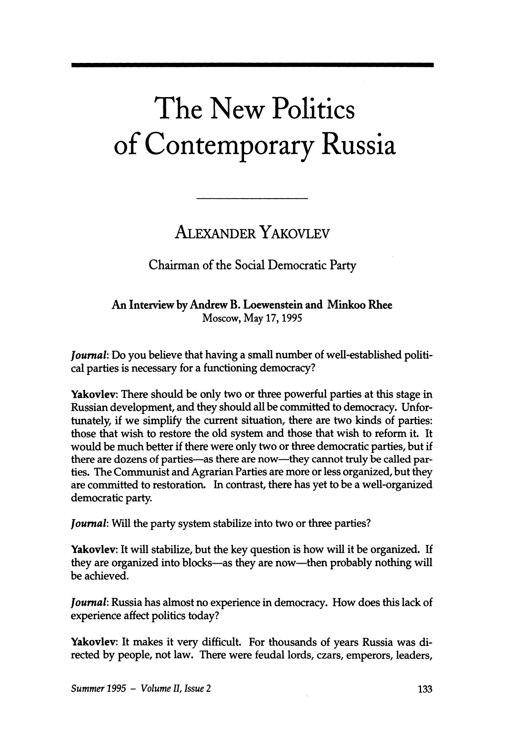 The New Politics of Contemporary Russia