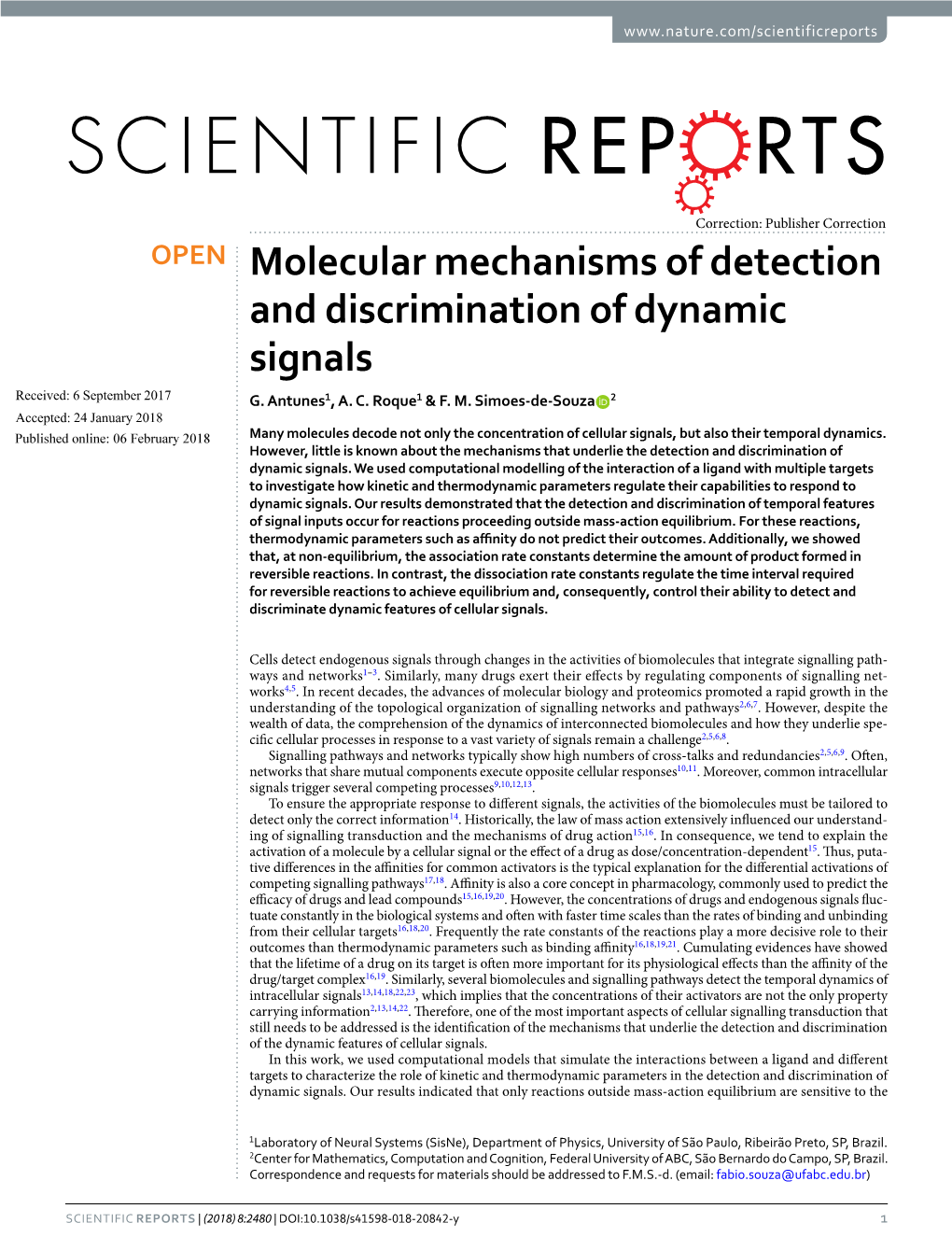 Molecular Mechanisms of Detection and Discrimination of Dynamic Signals Received: 6 September 2017 G
