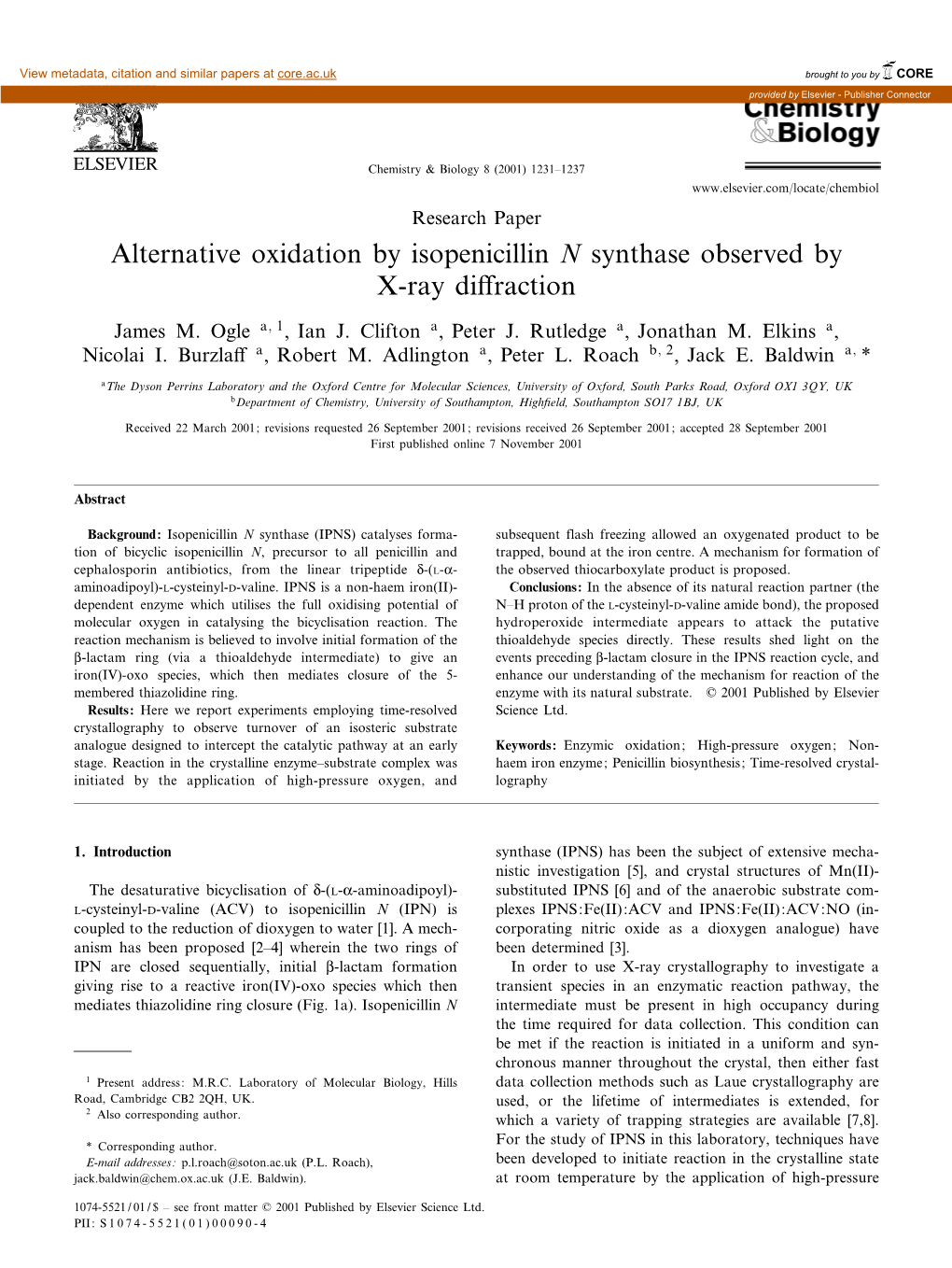 Alternative Oxidation by Isopenicillin N Synthase Observed by X-Ray Diffraction