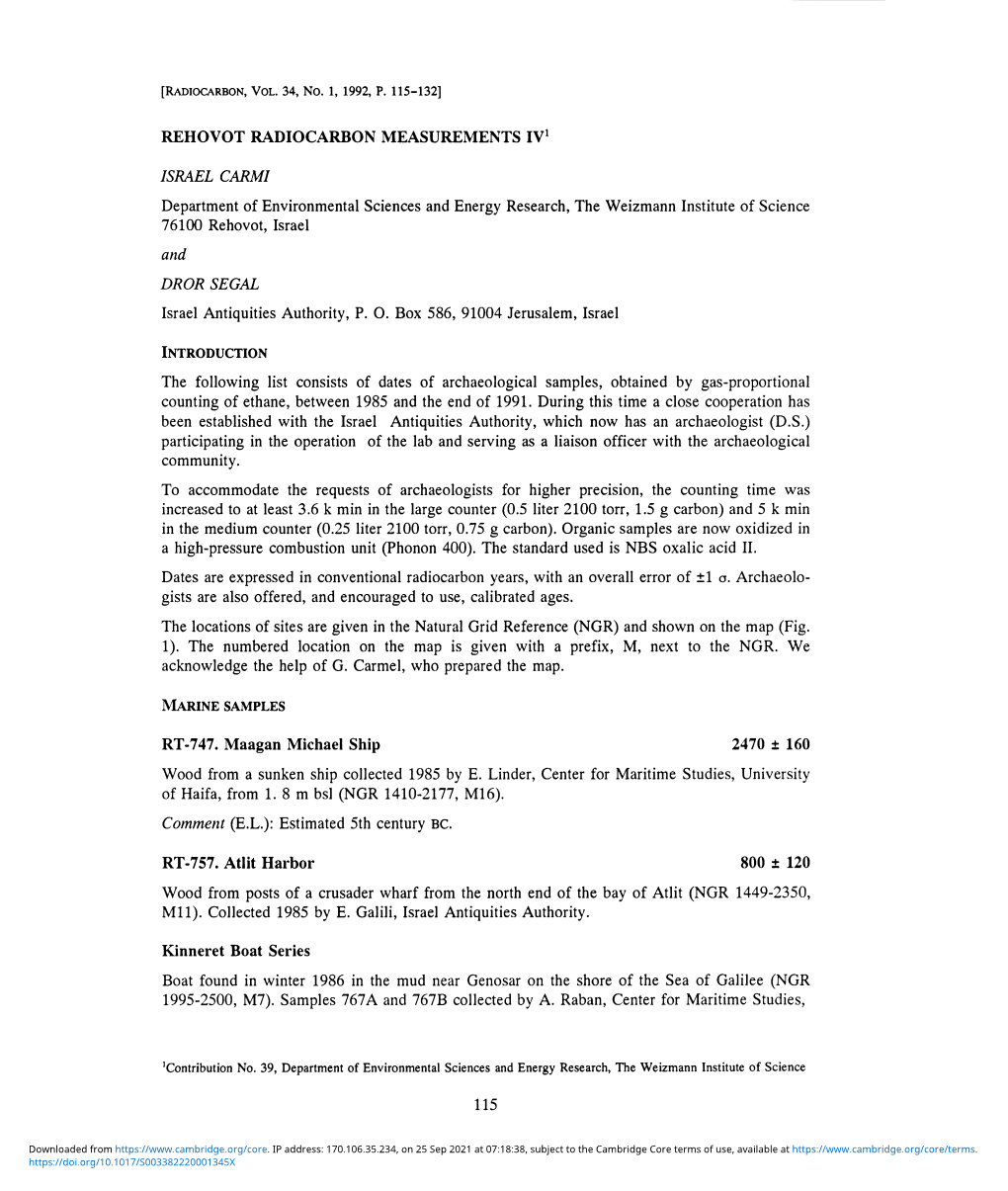 REHOVOT RADIOCARBON MEASUREMENTS IV1 and RT-747