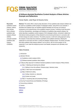 A Software-Assisted Qualitative Content Analysis of News Articles: Example and Reflections