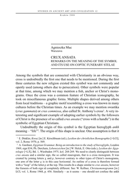 Crux Ansata Remarks on the Meaning of the Symbol and Its Use on Coptic Funerary Stelae