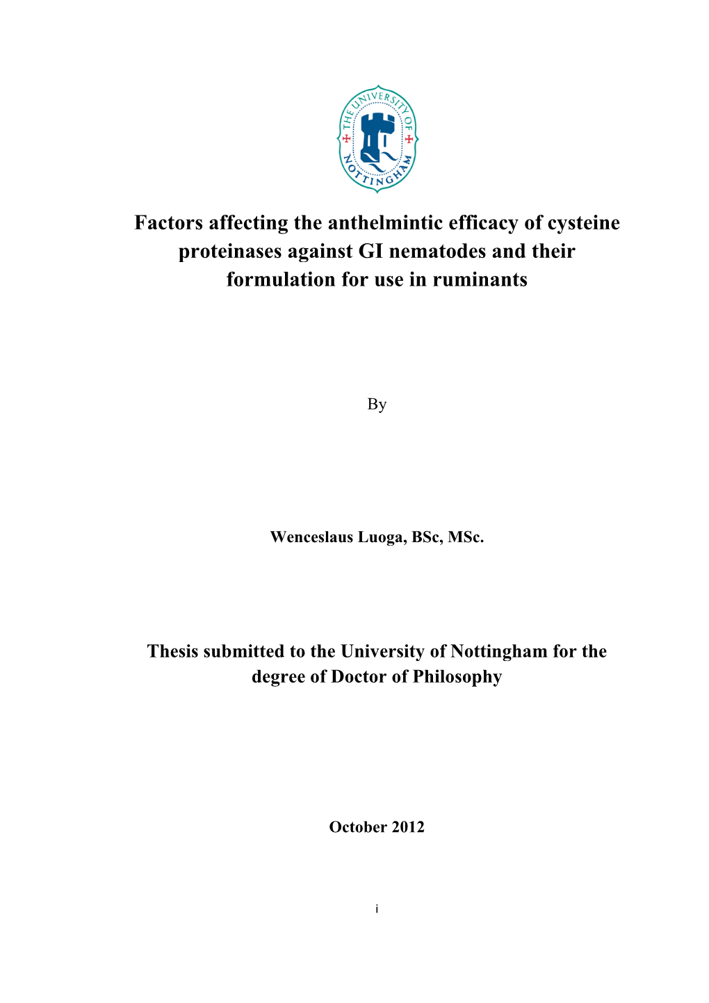 Factors Affecting the Anthelmintic Efficacy of Cysteine Proteinases Against GI Nematodes and Their Formulation for Use in Ruminants