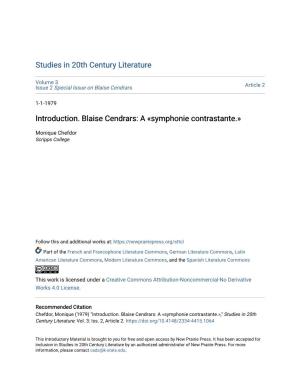 Introduction. Blaise Cendrars: a «Symphonie Contrastante.»