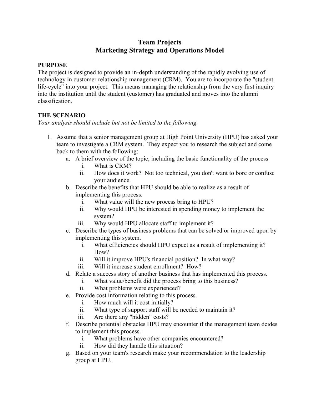 Marketing Strategy and Operations Model