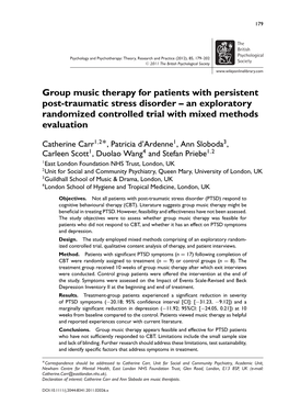 Group Music Therapy for Patients with Persistent Posttraumatic Stress
