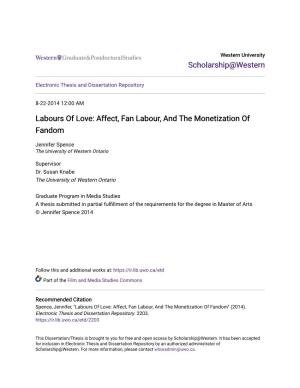 Labours of Love: Affect, Fan Labour, and the Monetization of Fandom
