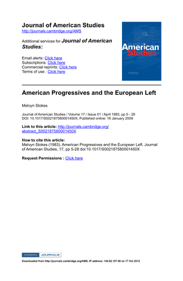Journal of American Studies American Progressives and the European Left