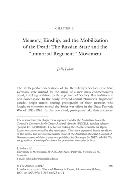 Memory, Kinship, and the Mobilization of the Dead: the Russian State and the “Immortal Regiment” Movement