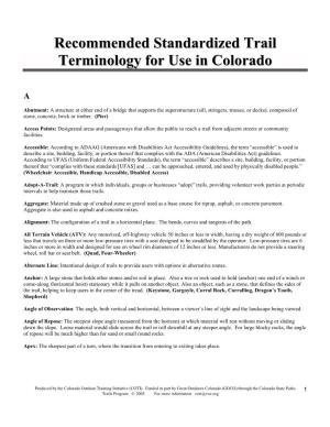 Recommended Standardized Trail Terminology