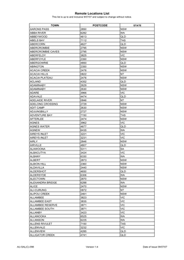 TNT Remote Freight Locations