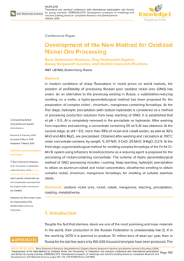 Development of the New Method for Oxidized Nickel Ore Processing