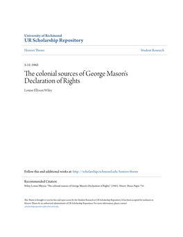 The Colonial Sources of George Mason's Declaration of Rights Louise Ellyson Wiley