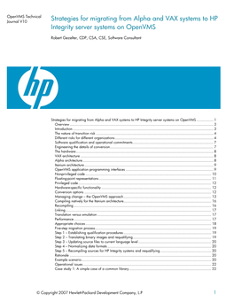 Strategies for Migrating from Alpha and VAX Systems to HP Integrity Server Systems on Openvms