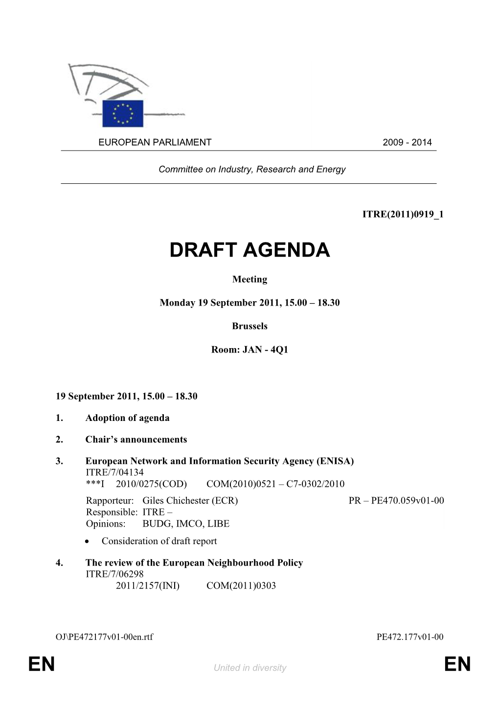 En En Draft Agenda