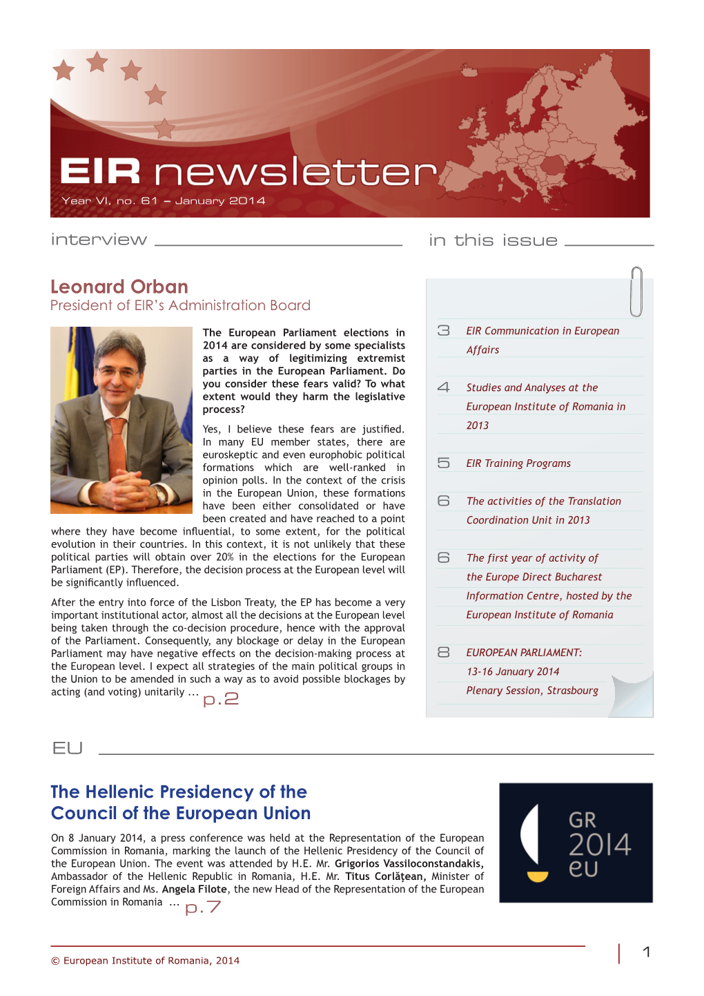 Leonard Orban President of EIR’S Administration Board