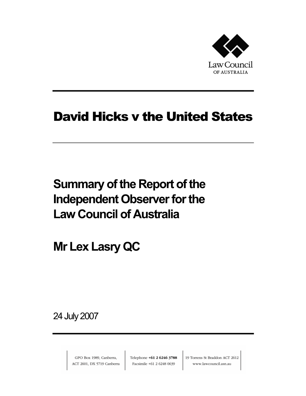 David Hicks V the United States